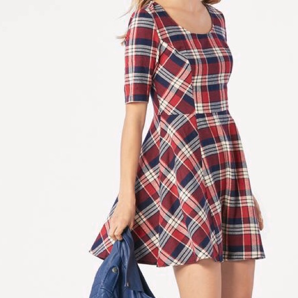 Justfab Plaid Flannel Fit And Flare Dress